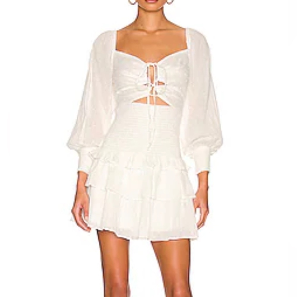 ASTR THE LABEL WHITE MARIETTA CINCHED BUST CUTOUT MINI DRESS Small. C18